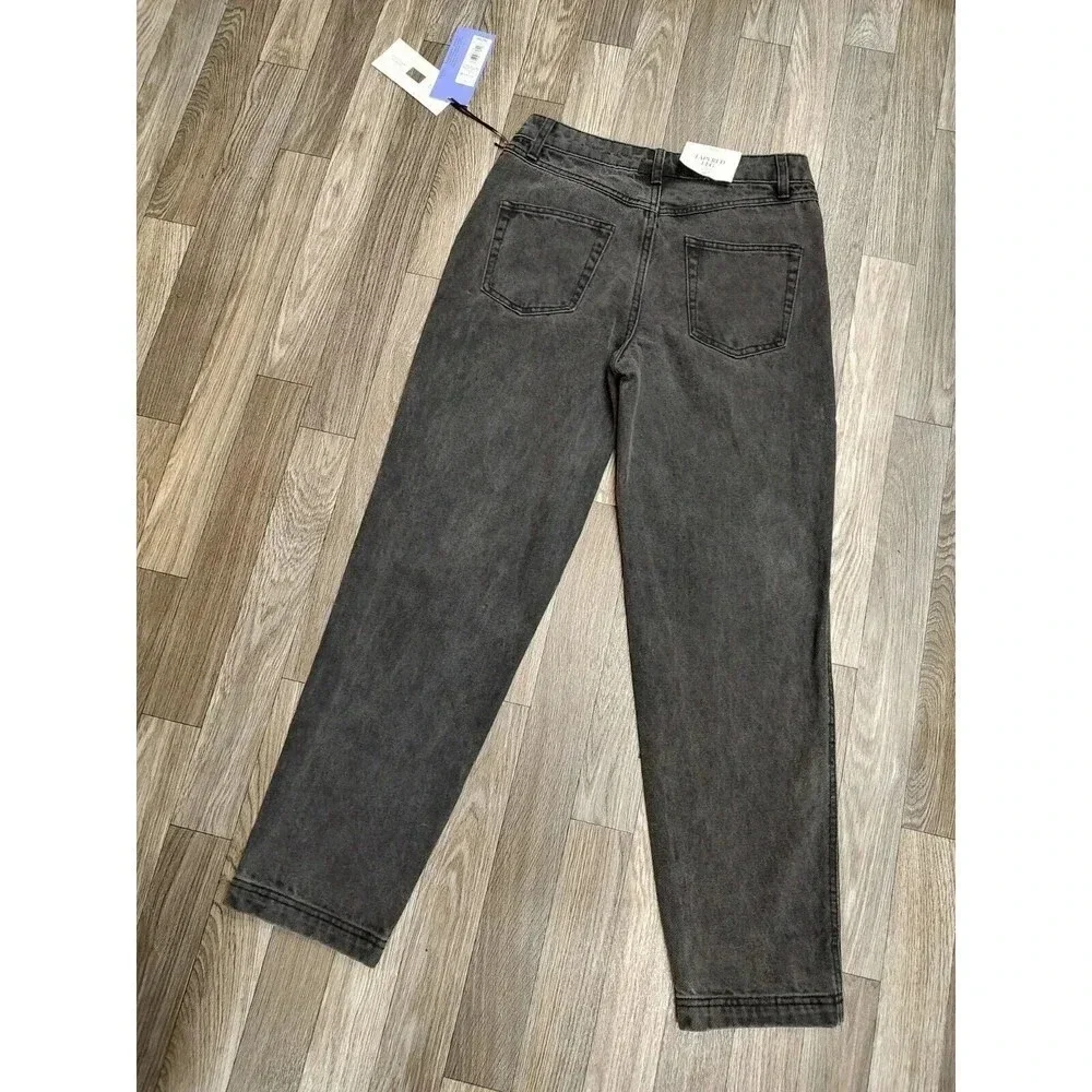 Future Collective Kahlana Brown Size 0 Jeans Black Overlap Waist Tapered Leg NWT - Picture 5 of 12